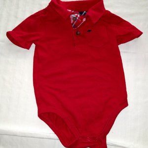infant onesie, button collar, fish embroidery, 18 M